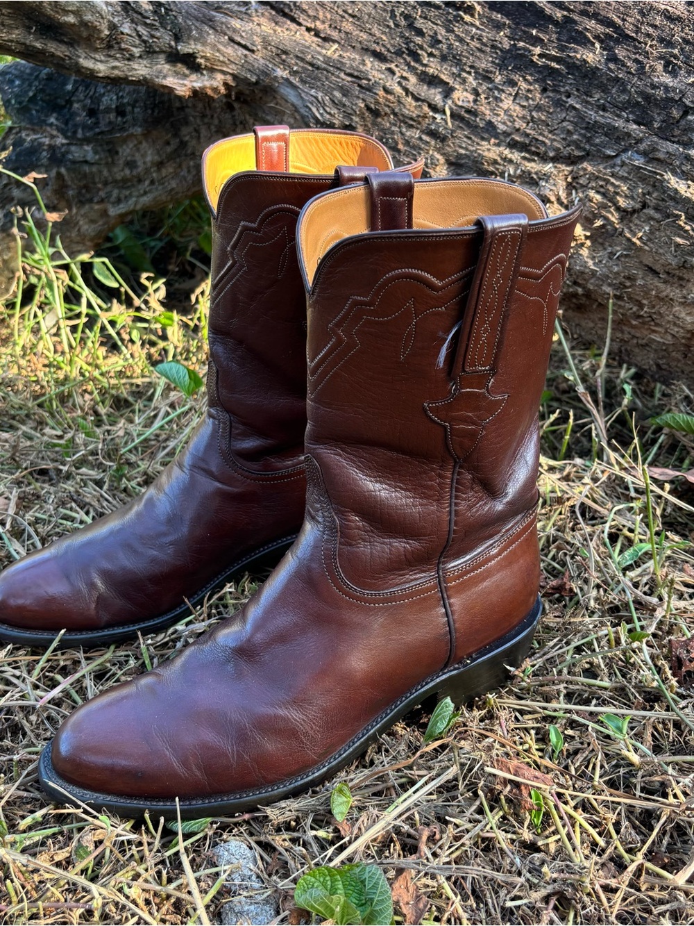 Size 10.5 - Lucchese Classics Leather Roper Boots Cognac Brown Cowboy L0208 - Picture 2 of 10